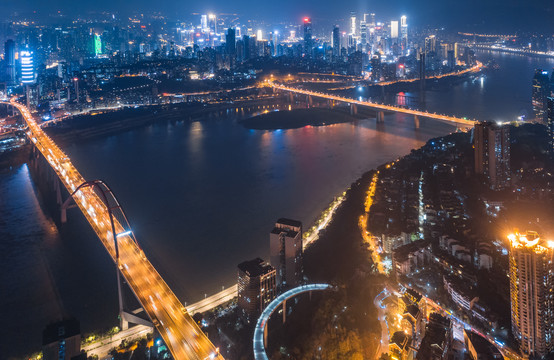 重庆菜园坝长江大桥城市夜景风光
