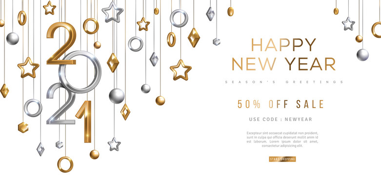 2021新年圣誕金銀色裝飾橫幅