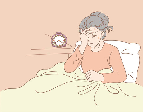 在床上頭痛不舒服的女人插圖