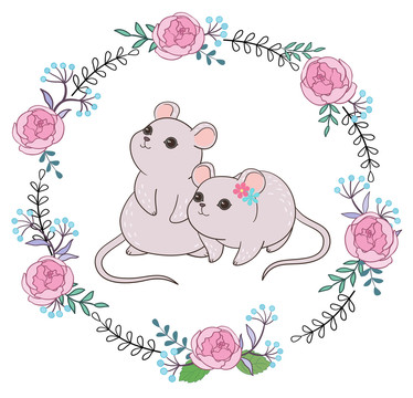 两只小老鼠及花圈的插图
