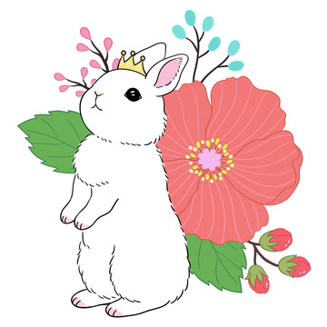 戴王冠的站立兔子插圖