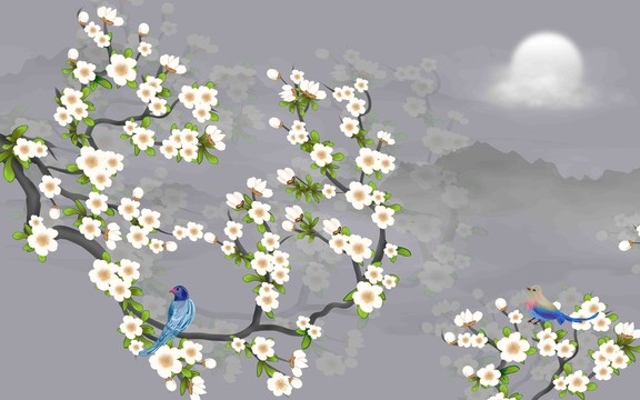 手繪花鳥裝飾壁畫