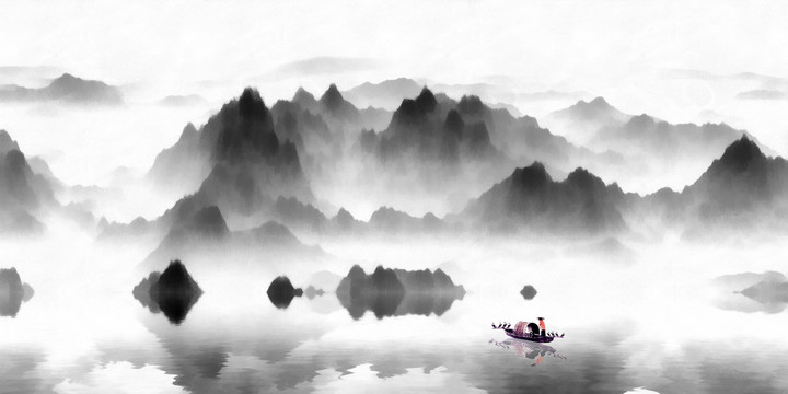 新中式山水壁畫