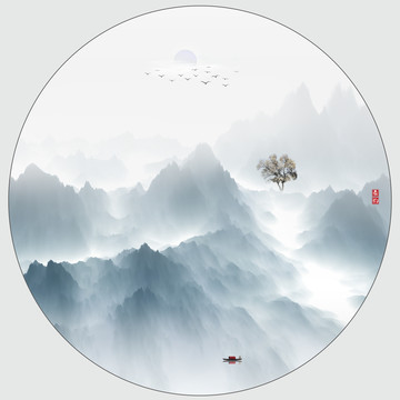 新中式水墨畫山水畫裝飾畫