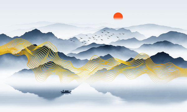 抽象線條山水