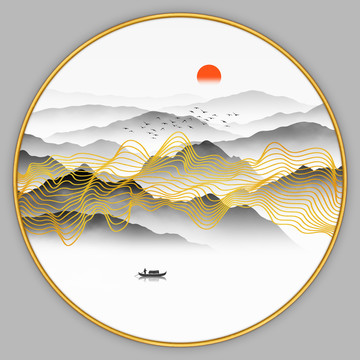 轻奢线条山水画