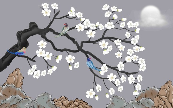 工筆手繪花鳥
