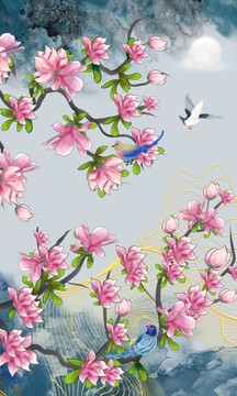 玉蘭花工筆花鳥