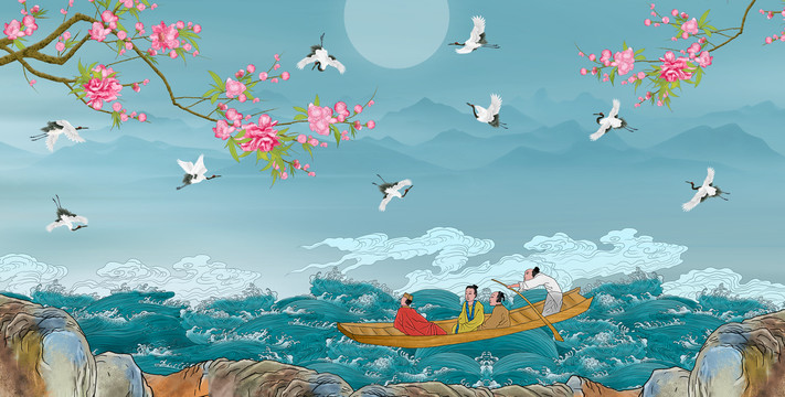 仙鶴背景墻梅花