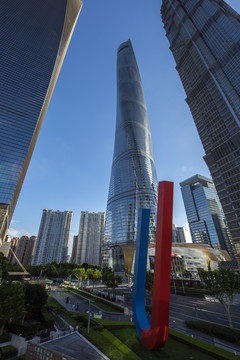 上海陸家嘴的景觀雕塑及地標建筑