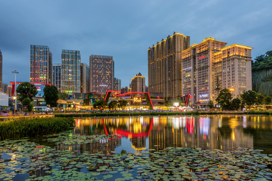 中国贵州贵阳花果园夜景风光