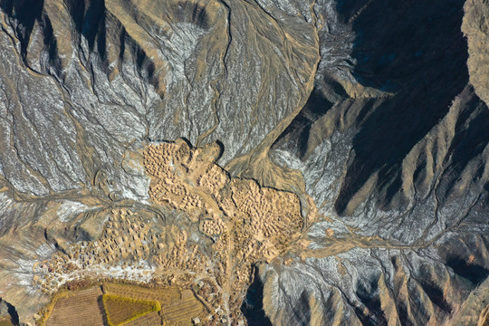 航拍中国新疆的盐碱地