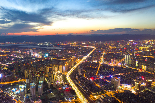 航拍云南昆明城市夜景