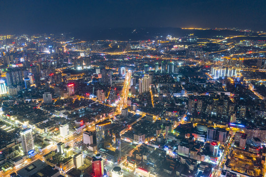 航拍云南昆明城市夜景