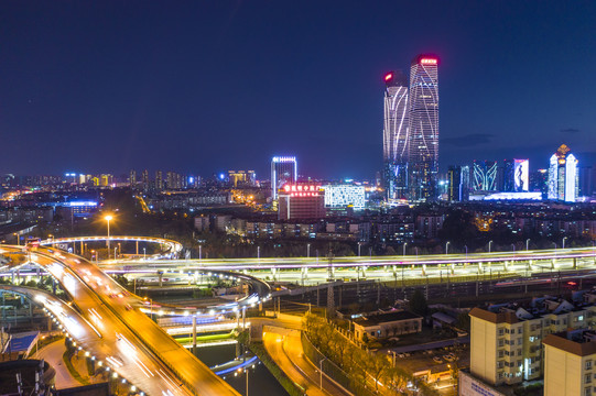 航拍云南昆明城市夜景