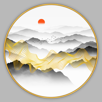 輕奢線條山水畫