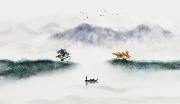 中國(guó)風(fēng)水墨意境山水畫(huà)