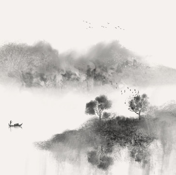 中國(guó)風(fēng)水墨意境山水畫