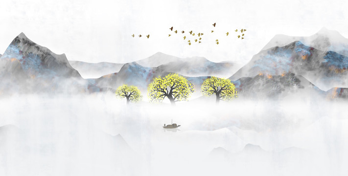 新中式意境山水風(fēng)景畫
