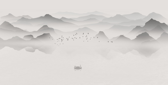 中國(guó)風(fēng)水墨意境山水畫(huà)