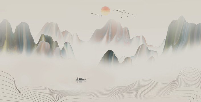 中國(guó)風(fēng)水墨意境山水畫