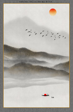 水墨山水玄關(guān)裝飾畫(huà)