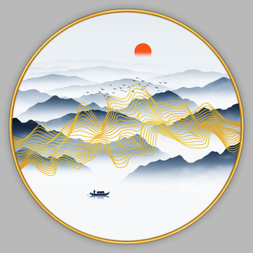 輕奢線條山水畫