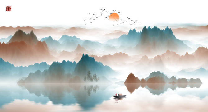 新中式水墨畫山水畫裝飾畫