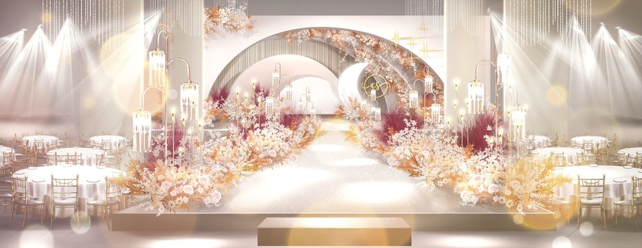 簡約韓式香檳色低層高婚禮效果圖