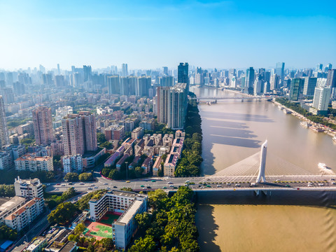 广州珠江沿岸城市景观鸟瞰图