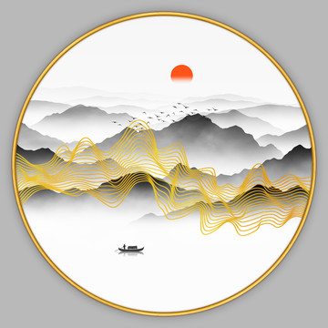 禪意線條山水畫