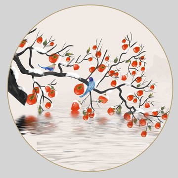 工筆柿子花鳥
