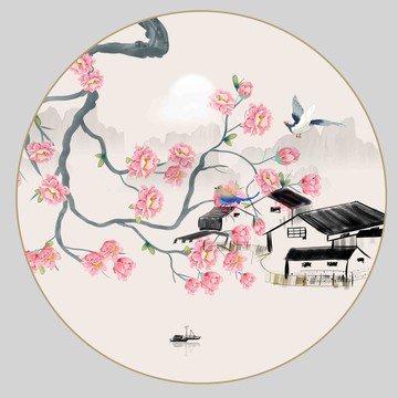 工筆牡丹花花鳥