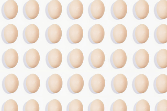 整齐排列的土鸡蛋白色背景