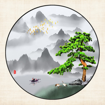新中式圓形山水