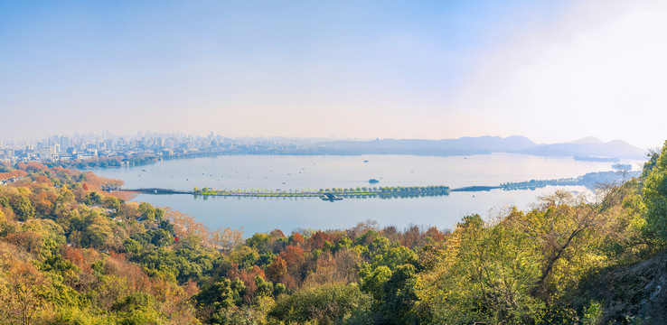 杭州西湖秋景西湖与城市全景图