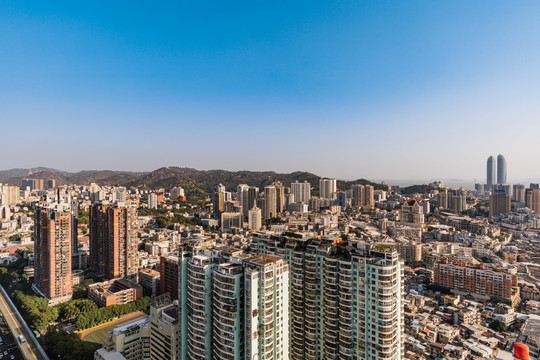 厦门城市天际线黄昏风景