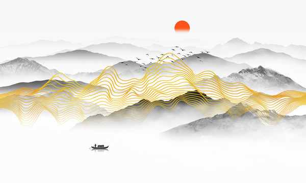 抽象線條山水