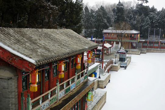 北京颐和园苏州街雪景