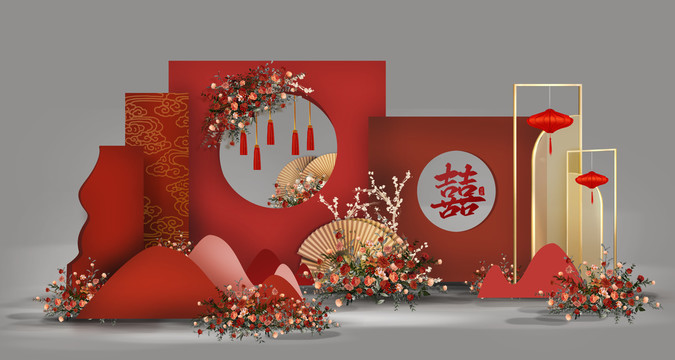 紅色新中式婚禮效果圖