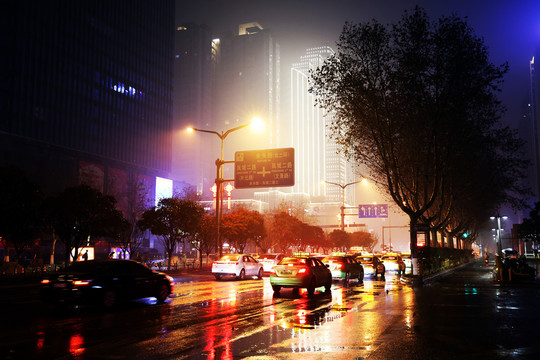 西安未央路城市夜景