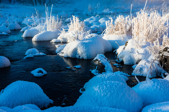 冬季雪包野草雾凇