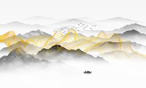 抽象線條山水