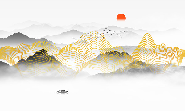 輕奢線條山水