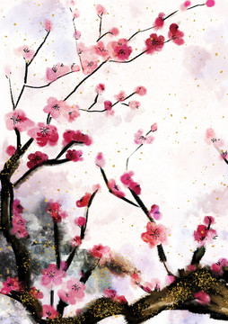 新中式風(fēng)抽象梅花水墨灑金裝飾畫(huà)
