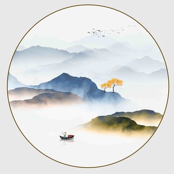 禅意山水圆形装饰画