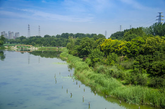 碧水蓝天绿树