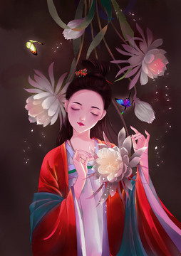 昙花和古风少女