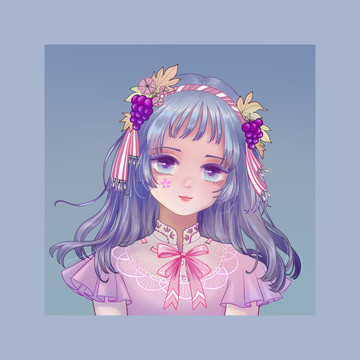 葡萄少女清新手繪卡通形象