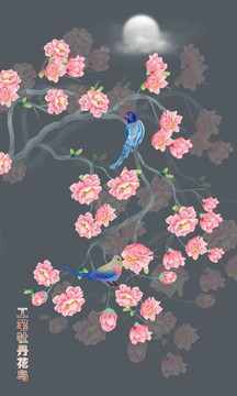 牡丹花鳥壁畫